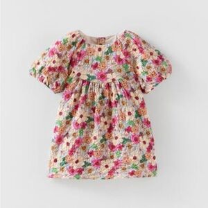 Zara Floral Kids Dress - Pink and Cream - Size 3-4
